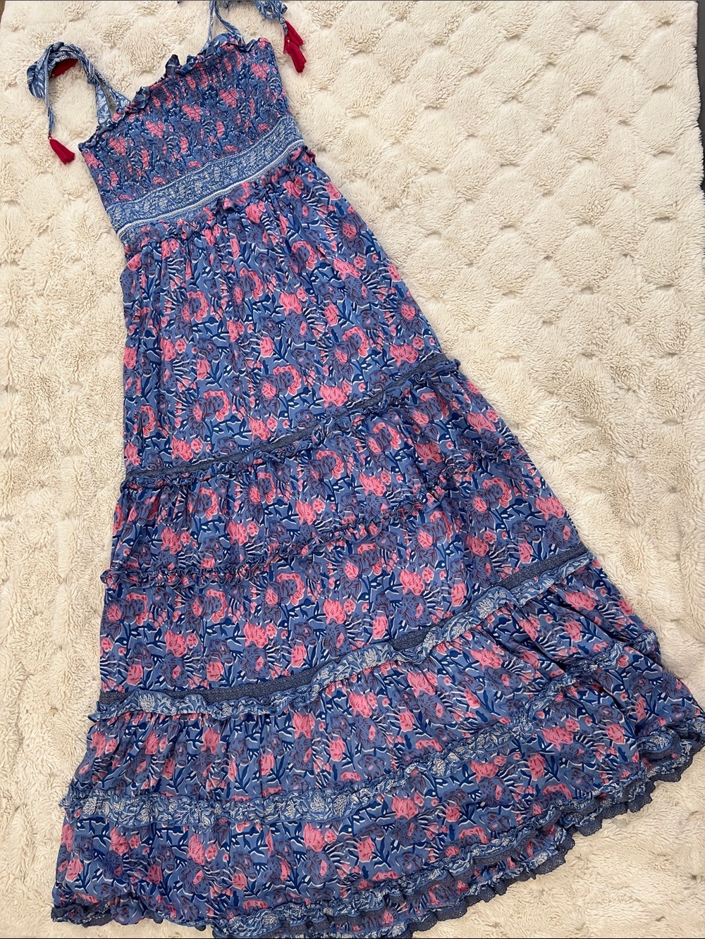 BELL BY ALICIA BELL SMOCKED TASSEL TIE MAXI DRESS - Size L